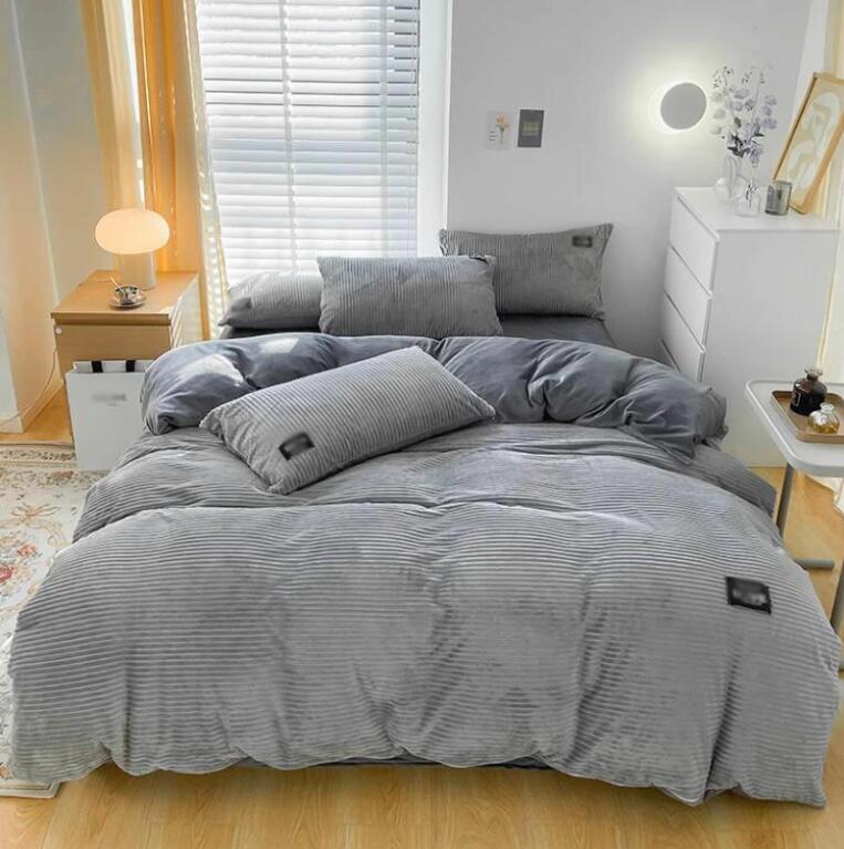 送料無料 布団カバーセット 秋冬用 厚手 ふわふわ 暖かい フランネル 北欧 ストライプ 無地 シングル ダブル クイーン 3点4点セット 掛け布団カバー ボックスシーツ/フラットシーツ 枕カバー 寝具カバーセット あったか 防寒対策 静電気防止 洗える インテリア★激安★セール
