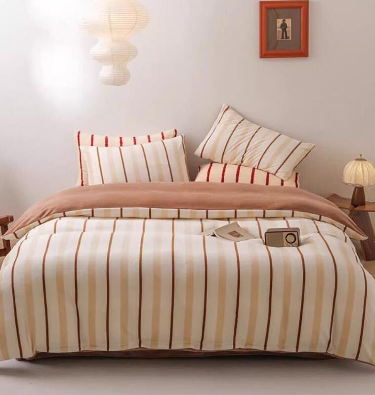 送料無料 布団カバーセット 3点4点セット ストライプ柄 北欧 厚手 フランネル 秋冬 ふわふわ 暖かい シングル ダブル クイーン防寒対策 ボックスシーツ/フラットシーツ 掛け布団カバー 枕カバー 寝具カバーセット あったか 洗える 掛けカバーセット 新生活★激安★セール