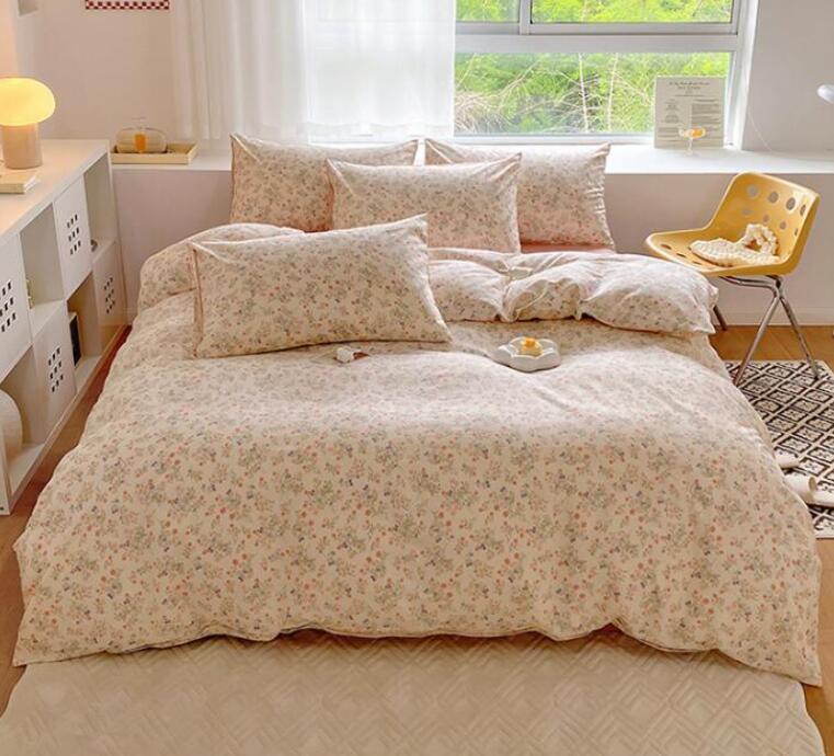 Futon Sets - 花柄 送料無料 寝具カバーセット 4点セット 綿100% ダブル クイーン 防ダニ 通気性 掛けカバー ベッドスカート 枕カバー ピローケース 掛け布団カバー 布団カバーセット 吸水 速乾 快眠 寝心地よい 可愛い きれいめ 模様替え 洗える 四季通用 新作 寝室コーデ★激安★セール