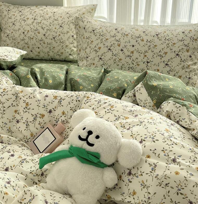 送料無料 寝具カバーセット 綿100% ダブル 可愛い 4点セット 花柄 通気性 速乾 吸汗 掛けカバー 布団カバー フラットシーツ 枕カバー 布団カバーセット 丸洗いOK きれいめ おしゃれ 春夏秋冬 寝室コーデ 安心 清潔 引っ越し 新生活 プレゼント★激安★セール [3]
