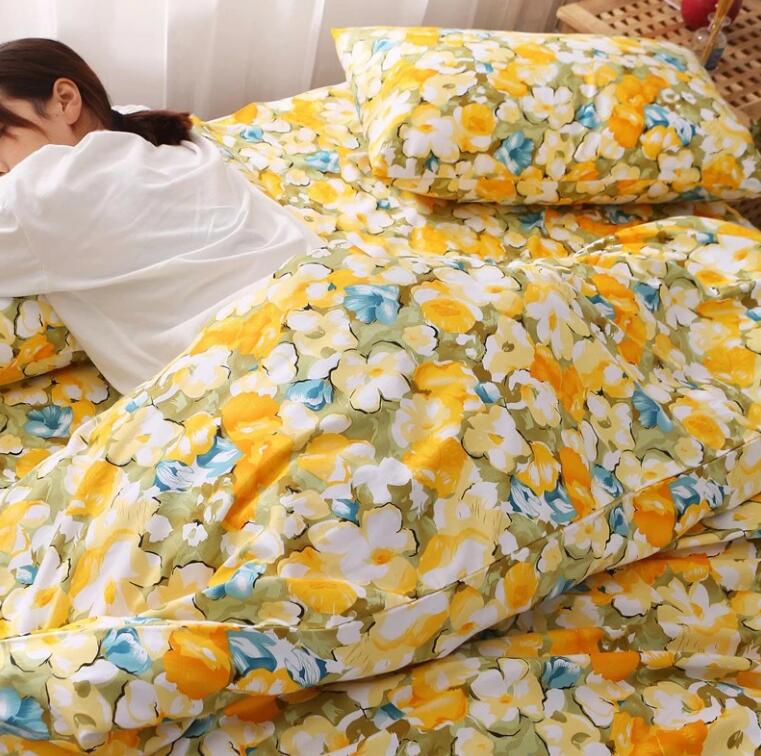 Other - 送料無料 布団カバーセット 可愛い花柄 イエロー 黄色 綿100％ 掛ふとんカバー 3点セット 4点セット シングル ダブル 優しい肌触り ボックスシーツ/フラットシーツ 掛け布団カバー 枕カバー 寝具カバーセット 洗える ゴムバンド 通気 四季通用 インテリア★激安★セール