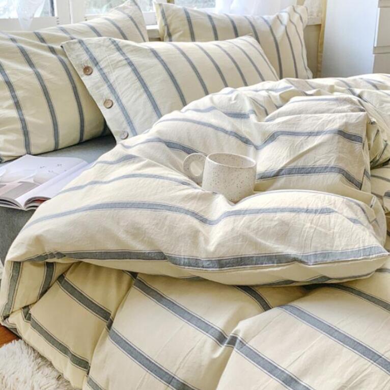 送料無料 布団カバーセット 品質良い ストライプ柄 北欧 掛ふとんカバー3点セット 4点セット シングル ダブル クイーン ボックスシーツ/フラットシーツ 綿100％ 優しい肌触り 掛け布団カバー 枕カバー 寝具カバーセット ゴムバンド 通気性 四季通用 お洒落★激安★セール