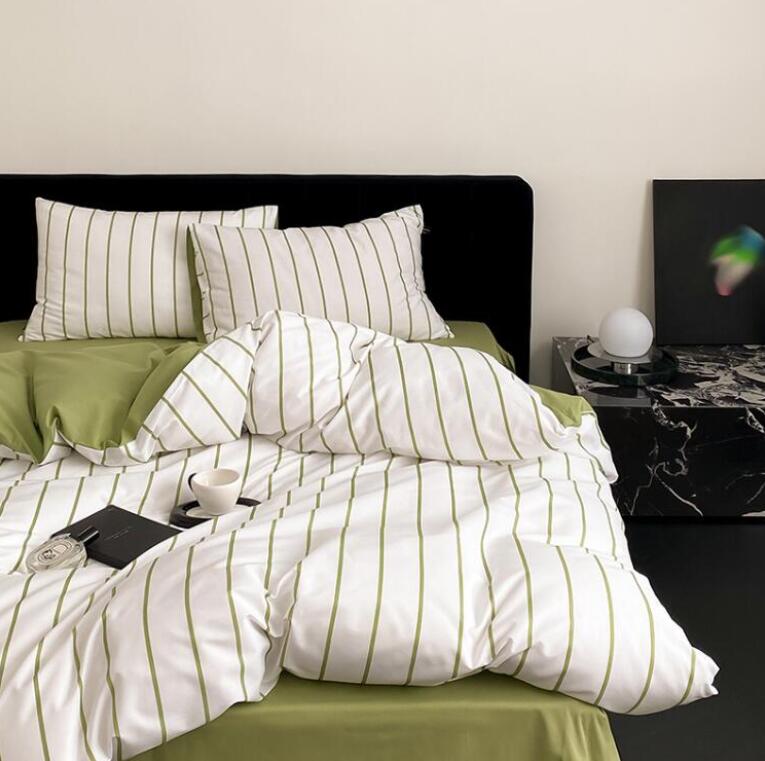 ストライプ柄 緑 レトロ 掛ふとんカバー3点セット 4点セット シングル ダブル 送料無料 布団カバーセット 綿100％ 優しい肌触り 北欧 ボックスシーツ/フラットシーツ 掛け布団カバー 枕カバー 寝具カバーセット ゴムバンド 通気性 四季通用 お洒落 新作★激安★セール