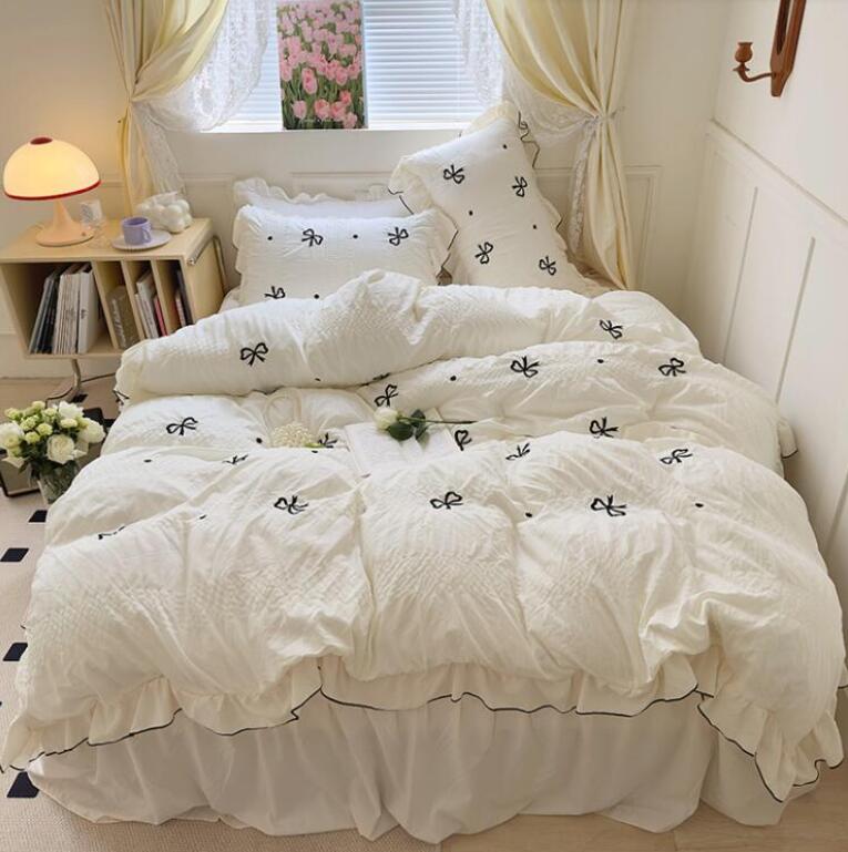リボン 可愛い フリル付き 送料無料 布団カバーセット 子供 大人 柔らかい 肌に優しい きれいめ シング..