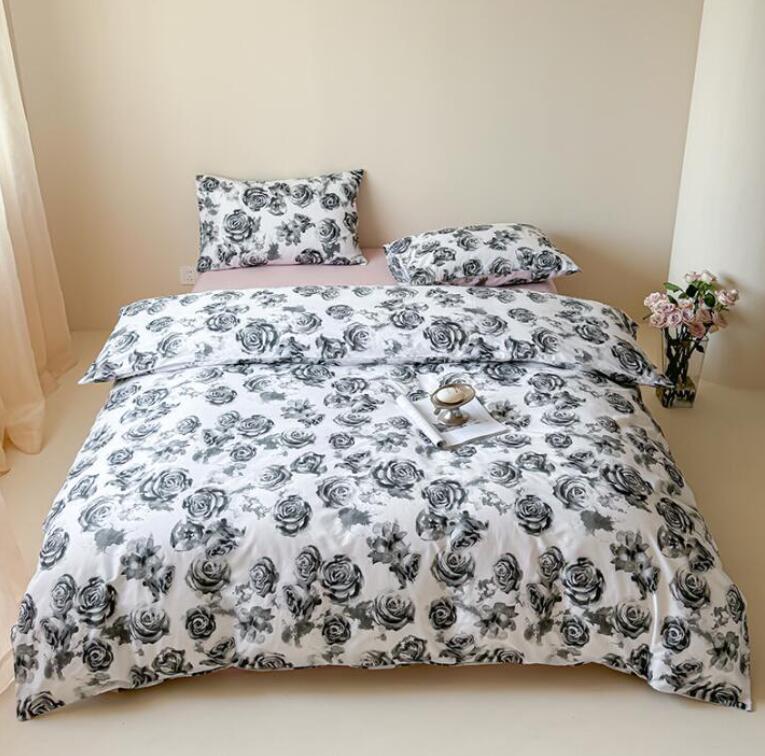 送料無料 布団カバーセット レトロ 薔薇 花柄 ボックスシーツ/フラットシーツ シングル ダブル クイーン 掛ふとんカバー3点セット 4点セット 綿100％ 柔らかい 通気性 掛け布団カバー 枕カバー 寝具カバーセット ゴムバンド 四季通用 洗える お洒落 インテリア★激安★セール
