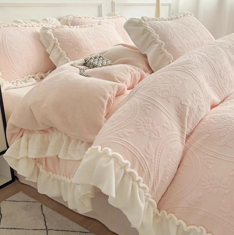 姫系 宮廷風 秋冬 送料無料 布団カバーセット ふわふわ 暖かい 3点セット 4点セット シングル ダブル ..