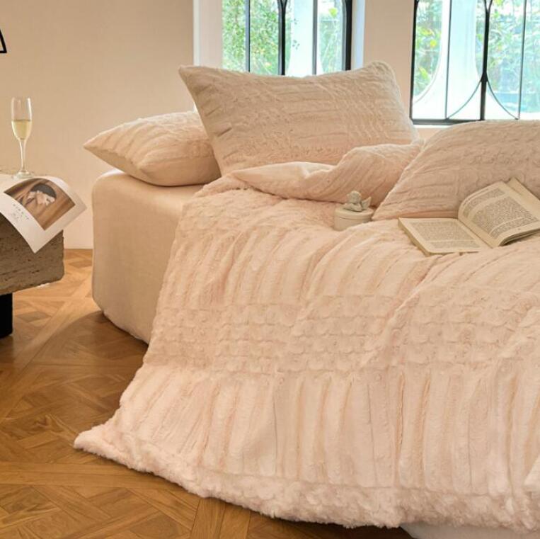 送料無料 布団カバーセット 可愛い 薔薇 秋冬 超暖かい フェイクファー モコモコ ふわふわ シングル ダブル クイーン フランネル 3点4点セット ボックスシーツ/フラットシーツ 掛け布団カバー 枕カバー 寝具カバーセット 掛け布団 防寒対策 柔らか 洗える★激安★セール