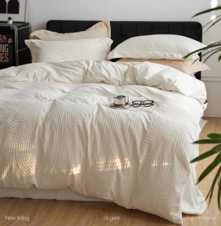 送料無料 布団カバーセット 幾何学 高級感 厚手 フランネル 暖かい ふわふわ 秋冬 新作 シングル ダブ..