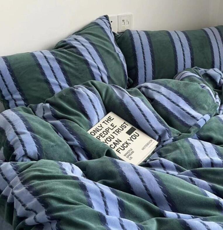 送料無料 布団カバーセット 3点4点セット 秋冬 暖かい ストライプ柄 北欧 レトロ 緑*ブルー シングル ..