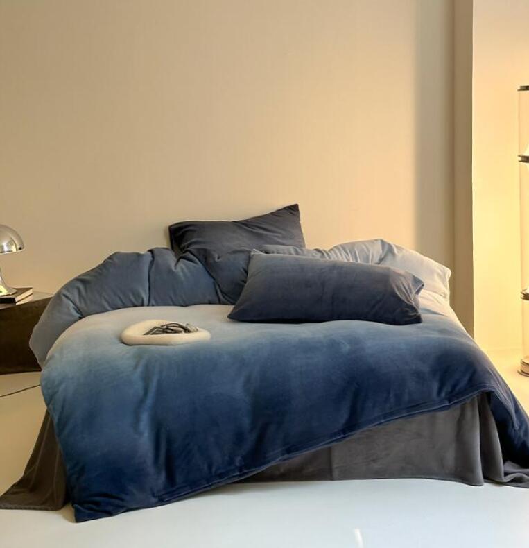 送料無料 寝具カバーセット 3点セット シングル ダブル クイーン グラデーション 北欧 秋冬 厚手 ふわふわ 暖かい フランネル 掛け布団カバー ボックスシーツ/フラットシーツ 枕カバー 布団カバーセット あったか 防寒対策 柔らか 洗える ブルー/グリーン★激安★セール