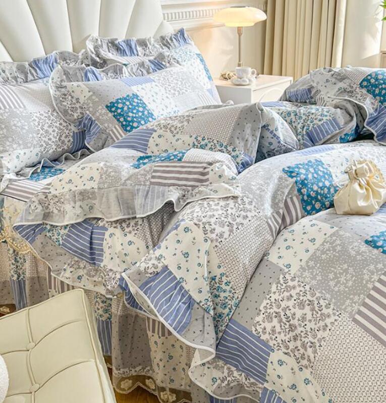 ベッドスカート 送料無料 布団カバーセット 可愛い 花柄 レース 姫系 韓国風 綿100％ 優しい肌触り シ..