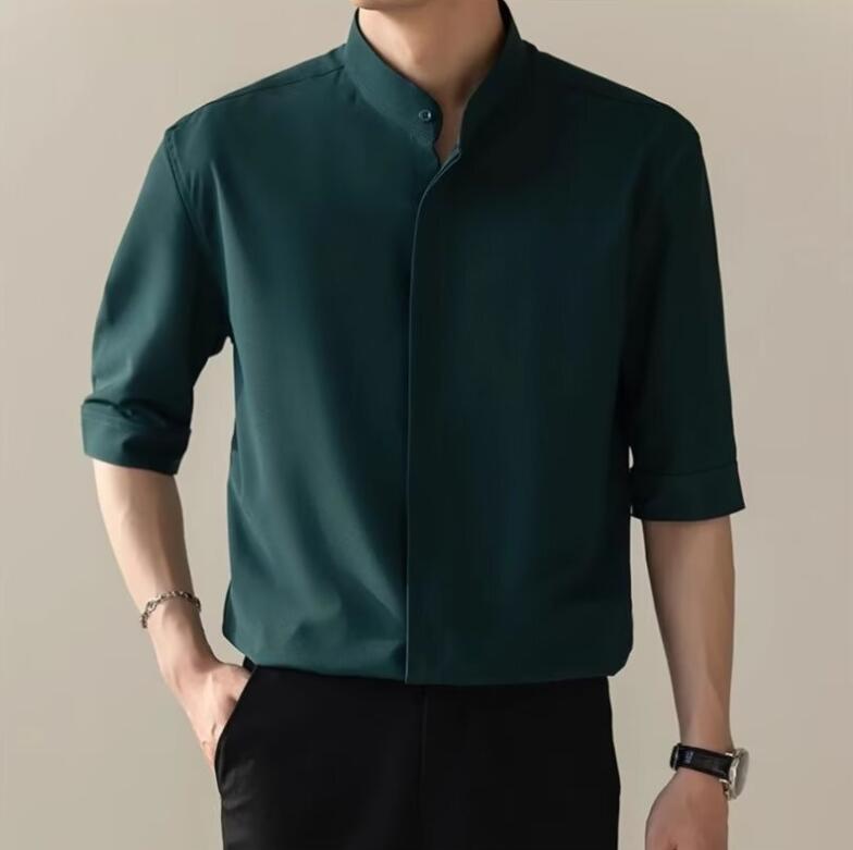 Rakuten - メンズ シャツ 五分袖 ビジネスシャツ 細身シャツ Yシャツ お兄ちゃん系 韓国風 高級感 ワイシャツ メンズシャツ 通勤 会社 就活 スーツシャツ 快適 男性 かっこいい トップス カジュアルシャツ ビジネスマン 大きいサイズ 折り襟 スリム ブラウス おしゃれ