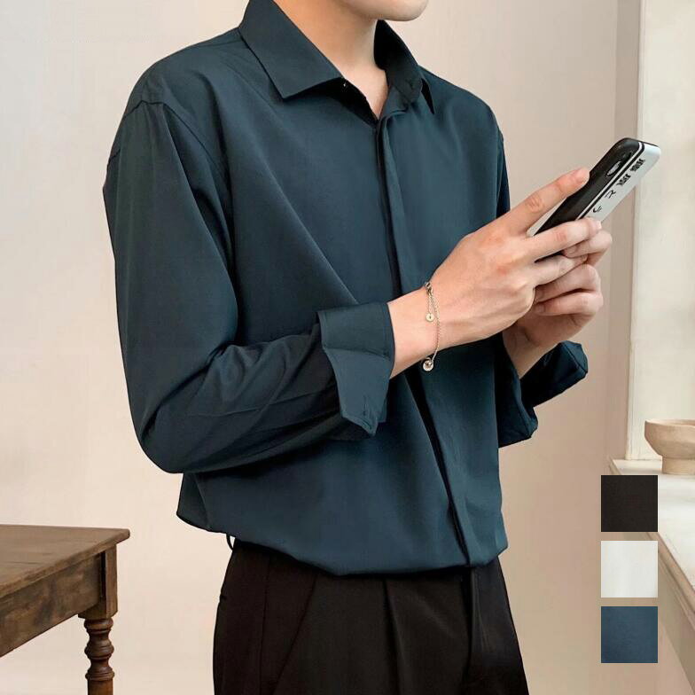 Rakuten - 送料無料 ワイシャツ トップス スリム Yシャツ 通勤 会社 大きいサイズ スーツシャツ 長袖 メンズ シャツ ブラウス 面接 就活 ビジネスシャツ カジュアルシャツ 快適 男性 お兄ちゃん系 メンズシャツ 日常 デード お出かけ かっこいい 細身シャツ おしゃれ