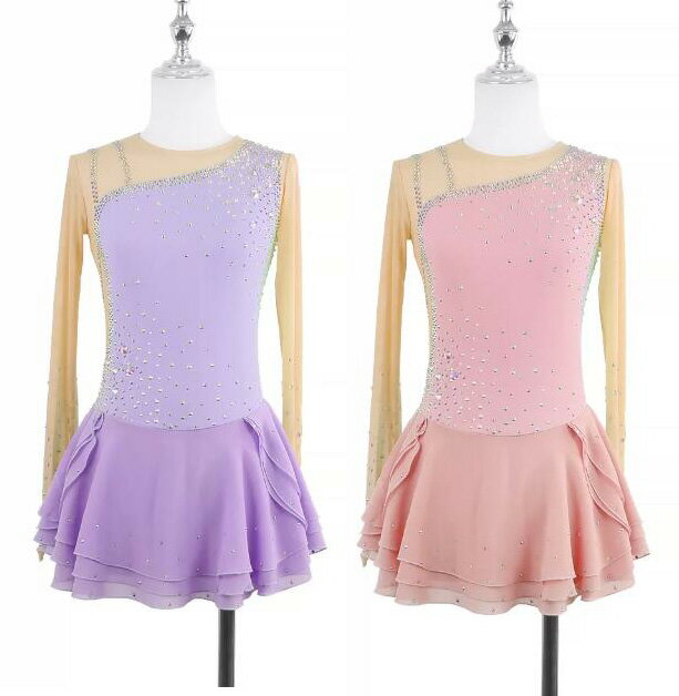 【送料無料】スケートドレス 競技着 ダンス衣装 スケートウエア 子供 大人 タンダード アイスダンス 高級感 フィギュアスケート衣装 長袖 ワンピース 練習 レッスン着 試験 ダンスドレス 専用レオタード ドレス アイススケートウェア 美しい アイスドレス