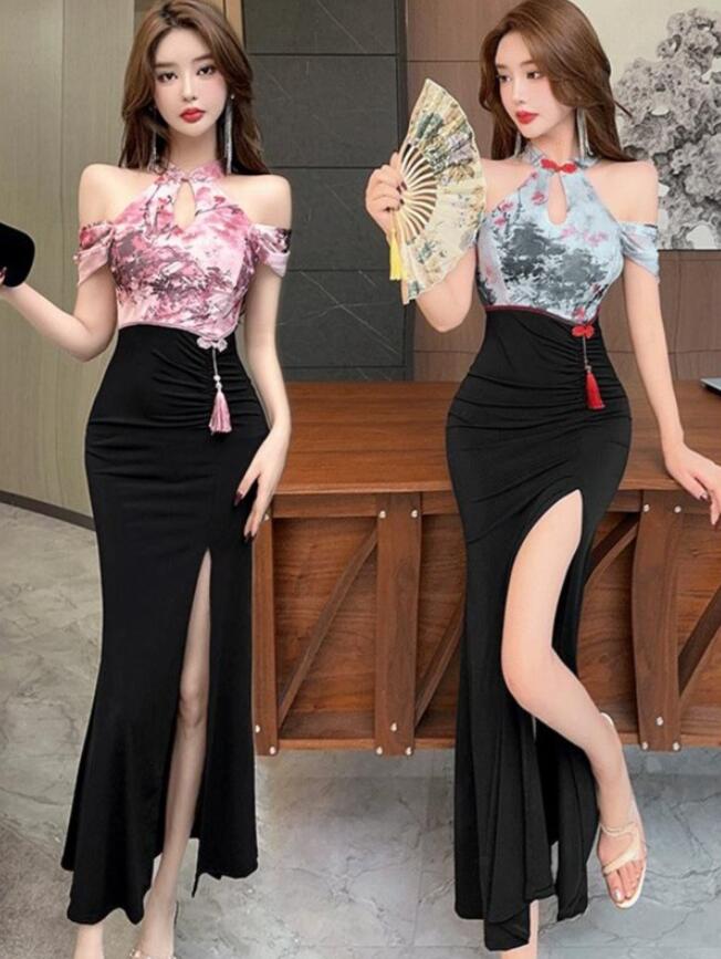 Rakuten - 【送料無料】チャイナドレス お嬢様 マキシワンピース パーティードレス 女性 高級感 ワンピース お呼ばれワンピース 可愛い セクシー タイトワンピース きれいめ レディースワンピース ロング丈 ドレス 着痩せ キャバドレス 誕生日 結婚式 二次会 イブニングドレス dress