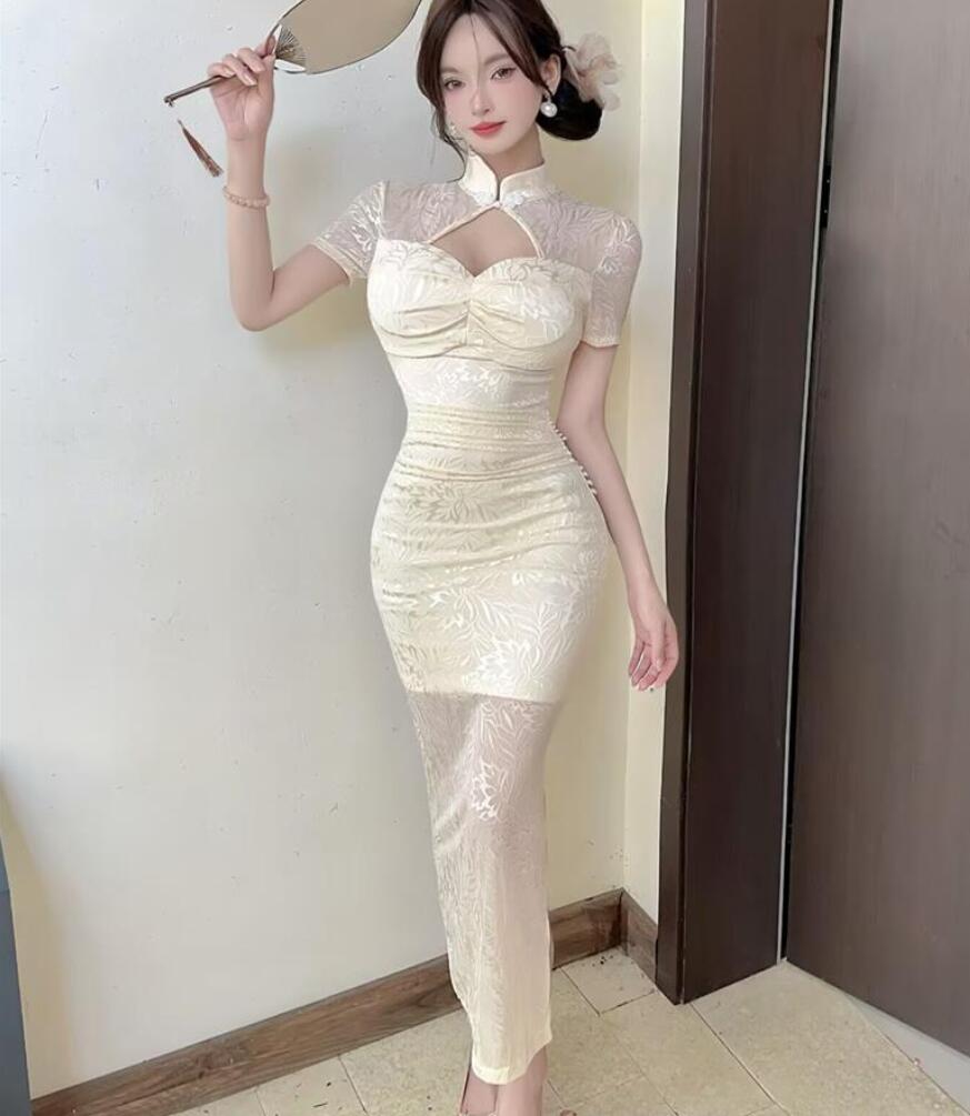 Rakuten - 【送料無料】タイトワンピース ロング丈 ドレス きれいめ チャイナドレス お嬢様 マキシワンピース 着痩せ パーティードレス 女性 高級感 ワンピース お呼ばれワンピース 可愛い セクシー レディースワンピース キャバドレス 誕生日 結婚式 二次会 イブニングドレス おしゃれ