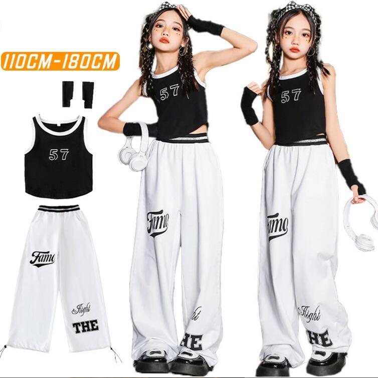 Rakuten - 送料無料 暗闇系 白 黒 へそ出し キッズ ダンス衣装 セットアップ 女の子 子供 子ども タンクトップ チア チアガール パンツ トップス ヒップホップ ジャズダンス ポッピング 演出服 練習着 団体服 応援団 個性派 発表会 k-pop jazz かっこいい おしゃれ 原宿系 かわいい