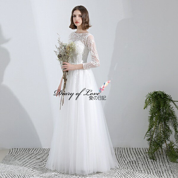 ウェディングドレス スレンダードレス 袖あり 二次会 白ワンピース 前撮り 後撮りに シンプルAライン高品質 ドレス 結婚式/二次会/披露宴 謝恩会/同窓会 旅...