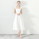 【Diary of love 愛の日記】ウェディングドレス 二次会 花嫁ドレス 白ワンピース 結婚式/二次会ファスナー ミモレ丈ドレス フリル/サテン 清楚なウ...