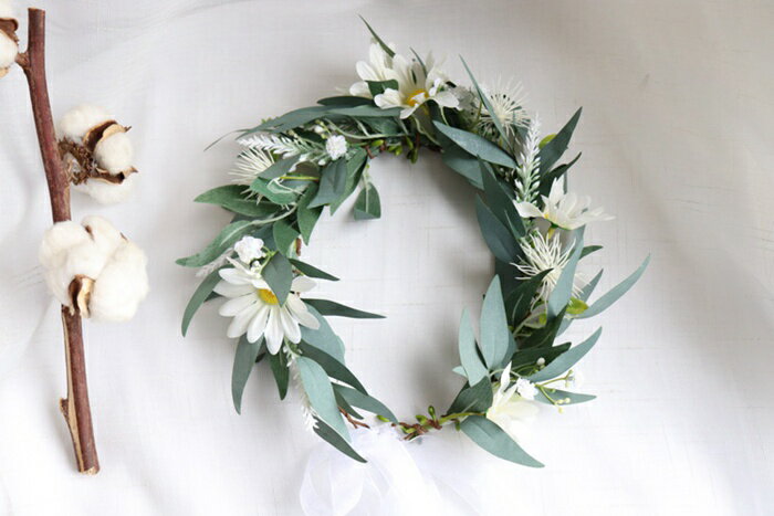 ヘッドドレス 花冠 ナチュラルフラワー 結婚式 ウェディング ひなぎくブライダル 送料無料 結婚祝い 二次会 お色直しポリエステル プレゼント 贈り物 ウェディングリース おしゃれ かわいい パーティ コンクール コンサート フェス ブライズメイド ガーデン イベント