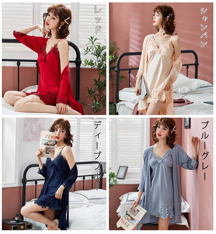 ネグリジェ パジャマ セクシー　ランジェリールームウェア パジャマ　レディース ルームウエア ナイトウエア　パジャマ 部屋着　ナイトウェア　セクシー かわいい 春 夏 レース付き　ガウン　ワンピース　女性 無地 レース　ゆったり　大きいサイズ　リラックス　プレゼント
