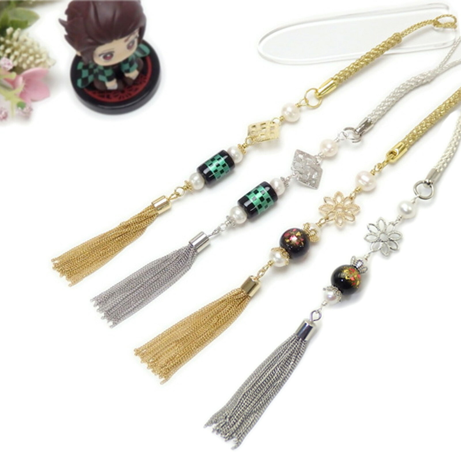 帯飾り 蒔絵 新漆 パール タッセル 根付 根付け ストラップ 帯飾りプレート 市松模様 浴衣 着物 chotto..
