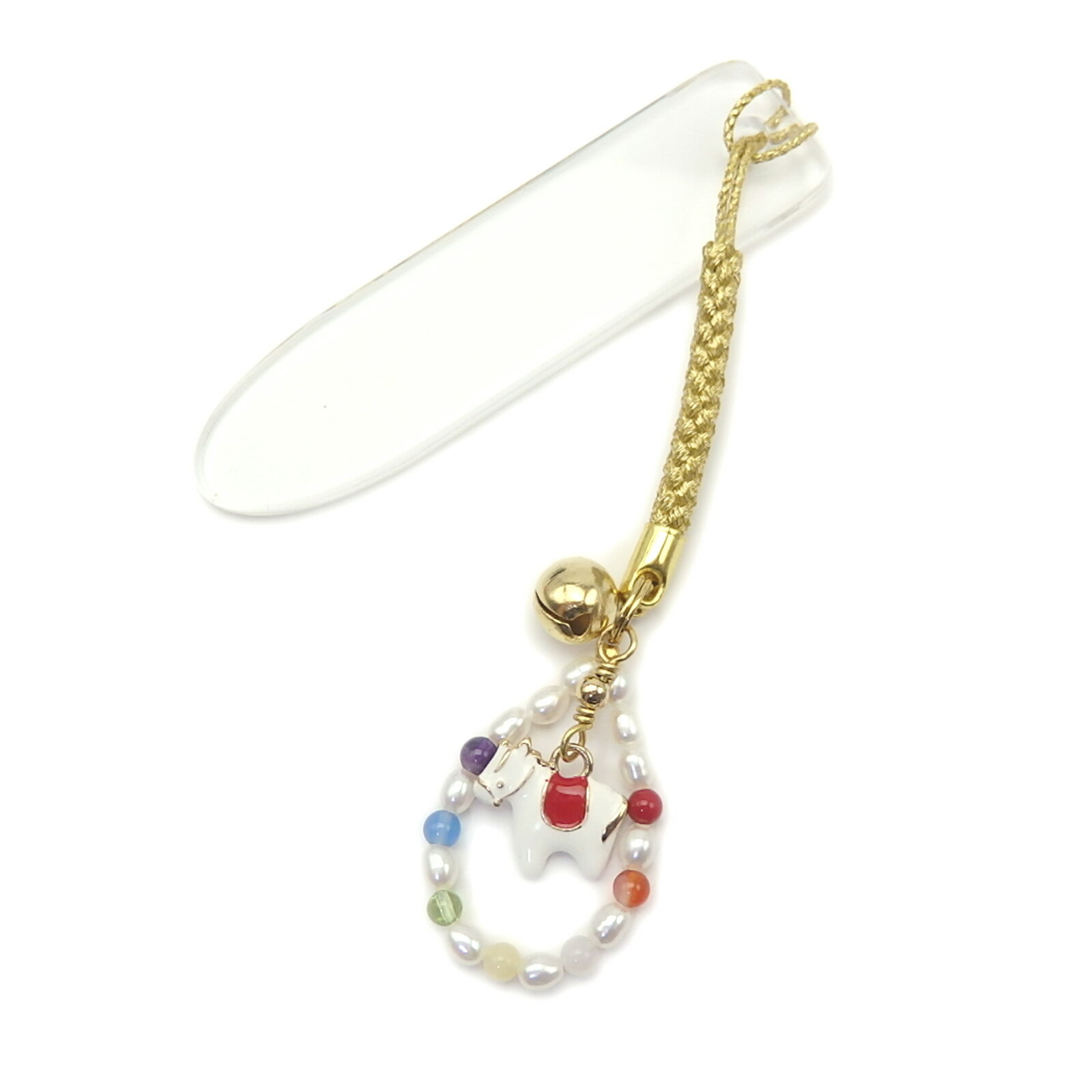 メール便 午年 帯飾り 厄除け 七色 天然石 白蛇 干支 根付 ストラップ 開運 十二支 えと パール 馬年 ..