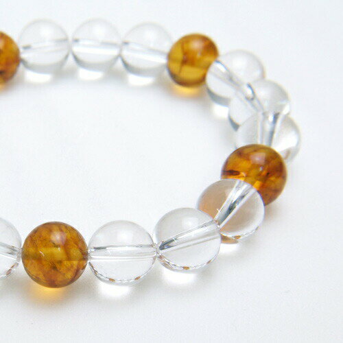 琥珀 ＆ 水晶 ブレスレット 10mm玉 コハク アンバー クリスタルクォーツ 念誦 ブレスレット 風水 パワーストーン ブレス クリスマス ギフトに プレゼントに