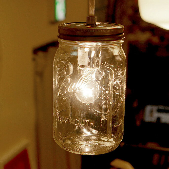【Ball　メイソンジャー】MADE IN USA！BALL LAMP 32oz MASON JAR WD MOUTH （ボールランプ　32オンスメイソンジャーワイドマウス） BL-67000 BALL社 ペンダントライト 全2タイプ（ホワイトコード、ツイストコード） あす楽対応　/アメリカ 正規品 ガラス 照明
