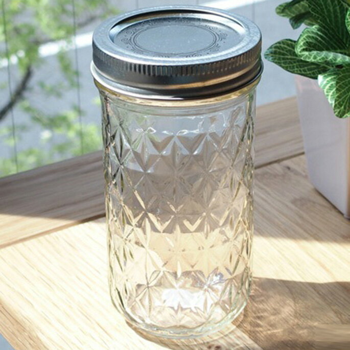 【Ball メイソンジャー】MADE IN USA！Ball Quilted Crystal Jelly Jars 12oz clear（ボールキルテッド..