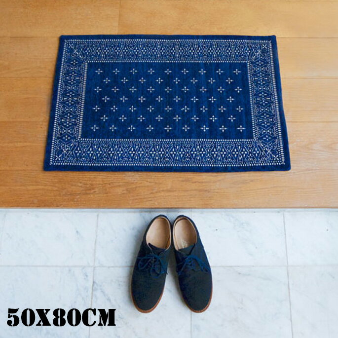 【楽天市場】cross bandanna rug Navy(クロス バンダナ ラグ ネイビー)80×50cm 2597S：家具・インテリア