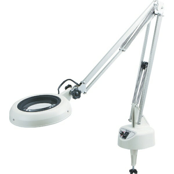 ■LEDには拡散カバーを搭載し、均一な面照度を実現しました。■交換レンズ（別売）は8種類（2倍・3倍・4倍・6倍・8倍・10倍・12倍・15倍）あります。■従来機と比較して消費電力が55％減りました。■光量調節機能（100〜約10％）付です。【用途】・外観目視検査用（自動車部品や精密機械部品、電子部品、樹脂部品）。【仕様】・倍率（倍）： 4・レンズ寸法（mm）： φ130・アーム長さ（mm）： 995・クランプ幅（mm）： 10〜60・消費電力（W）： 10・光源： LED・電源（V）： AC100〜240V（※125〜240VはACプラグ付コードの変更が必要）・幅（mm）： 226・電源： AC100〜240V（※125〜240VはACプラグ付コードの変更が必要）・標準消費電力料金： 0.25円/h・メーカー希望小売価格は従来の蛍光管型と同価格に設定・蛍光管型からの置き換えが用意な「レンズ無し・本体のみ」の販売も可能です。・コンセントプラグの変更により、海外向け仕様も製造可能【材質／仕上】・レンズ： 光学ガラス・ハウジング： アルミ