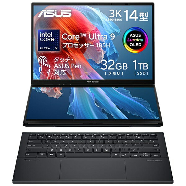 ASUS｜エイスース ノートパソコン Zenbook DUO UX8406MA インクウェルグレー UX8406MA-U9321WS 14.0型 /Windows11 Home /intel Core Ultra 9 /メモリ：32GB /SSD：1TB /Office HomeandBusiness /2024年3月モデル