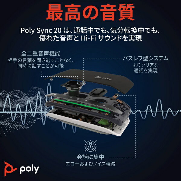 Poly｜ポリー スピーカーフォン Bluetooth / USB-C＋USB-A接続 SYNC 20 TEAMS シル...