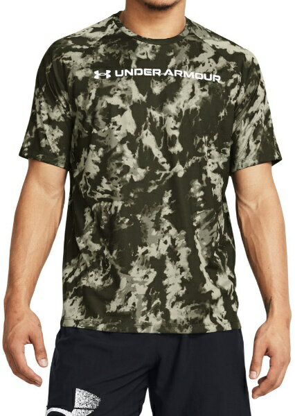 【返品交換不可】 アンダーアーマー｜UNDER ARMOUR メンズ UAテック ABC カモ ショートスリーブ Marine OD Green×White 1361698 [メンズ /LGサイズ]