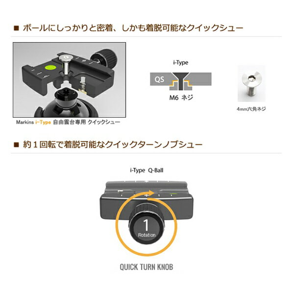 マーキンス｜Markins Q10i-RD Q10i レッド・ノブシュー自由雲台