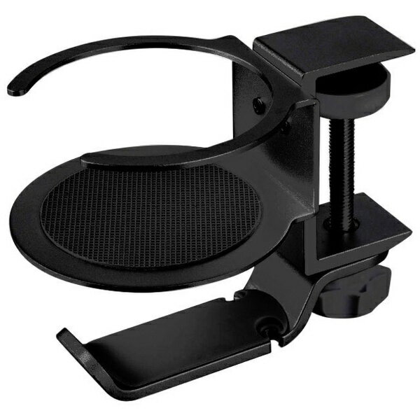 日本トラストテクノロジー｜JTT アルミデスクフック＆カップホルダー [120x83x91mm] ブラック ALDESKCUP-BK