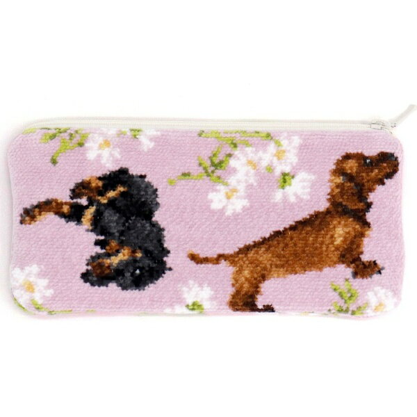 タオル美術館｜Towel Art Museum cococi wanko シェニール織 フラットポーチ ダックス ピンク