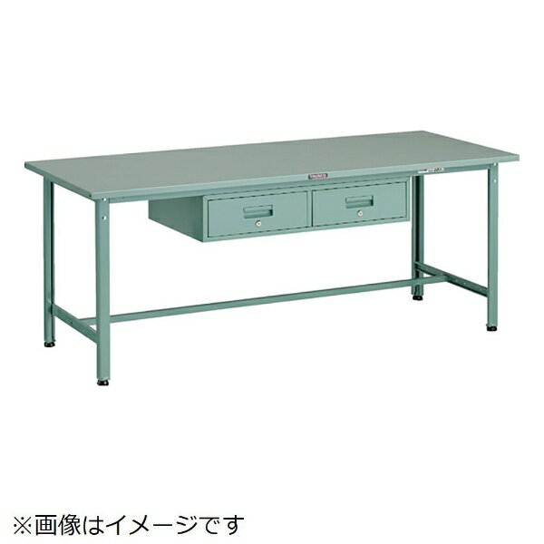 ■深めの引出しを2列設置しており、工具などの保管に大変便利です。■引出しは使い勝手に応じて使いやすい位置に取り付けできます。■主要部が溶接構造のため耐久性に優れています。■スチール天板を使用し、汚れがひと拭きで取れ、割れや傷への耐久性に優れています。【仕様】・天板材質： スチール・間口（mm）： 1800・奥行（mm）： 750・高さ（mm）： 740・脚部カラー： グリーン（無記号）・キャスター取付ねじサイズ： M16×2.0・均等荷重（kg）： 300・カタログ表記品番： SAE-1800FL2（色記号）・引出し内寸（mm）間口×奥行×深さ： 380×445×111・グリーン： 289-1492・組立目安： 2人30分・アジャスターねじサイズ： M16×2.0・引出し： 2列1段 FL-2 カギあり・FL−2W付・アジャスターねじサイズ： M16×2.0・アジャスター調整範囲（mm）： 20・引き出し： 2列1段　FL-2（W）【材質／仕上】・天板： スチール天板・本体： スチール【セット内容／付属品】・引出し： 2列1段 FL-2【注意】・車上渡しのため、お客様での荷降ろしが必要です。・作業台がDG色・YG色の場合、引き出しはW色になります。