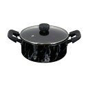 LIV PLUS|リブプラス MARBLE KITCHEN 両手鍋 20cm キャセロール IH ガス火 大理石柄 ブラック NX-152