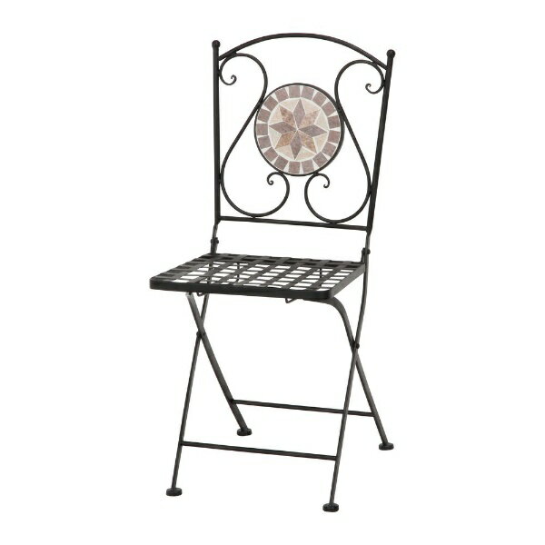 エレガントにカフェ気分！モザイク調ガーデンチェア■商品サイズ： 幅395×奥行515×高さ880mm■重量： 6kg■座面高： 440mm■耐荷重（座面）： 80kg■折りたたみサイズ： 395×100×980mm■座面サイズ： 355×3...