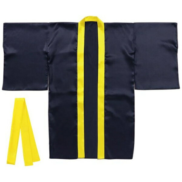 アーテック｜Artec ソフトサテンロングハッピ袖付 黒（襟黄）S （ハチマキ付）