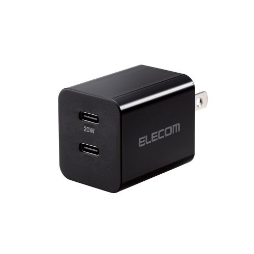 ELECOM｜エレコム USB Type-C コンセント 充電器 PD 20W 急速充電 USB-C ×2 折りたたみプラグ 小型 軽量 【 iPhone iPad Android Xperia Galaxy AQUOS Pixel スマホ タブレット 等対応 】 PSE認証品 ブラック MPA-ACCP35XBK