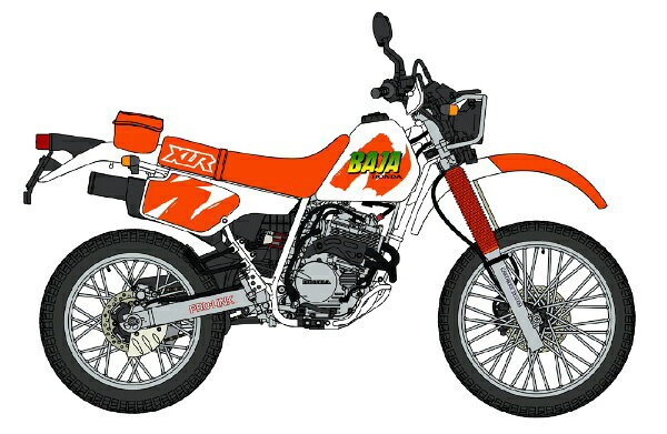 世界で最も過酷なオフロードレース「バハ」の名を冠した本格ランドスポーツバイク登場！■キットは足廻りを熟成し悪路走破性を向上させた1991年式の「XLR BAJA」を、徹底した実車取材をもとに完全新金型で再現。パーツカラーはフレーム・タンク・シートカウルがホワイト。シート・バッグはレッド。排気管・ハンドルはブラック。エンジン・ホイールはグレーです。ヘッドライト鏡面はメッキパーツ。サイドミラー鏡面のメタルインレットが付属します。
