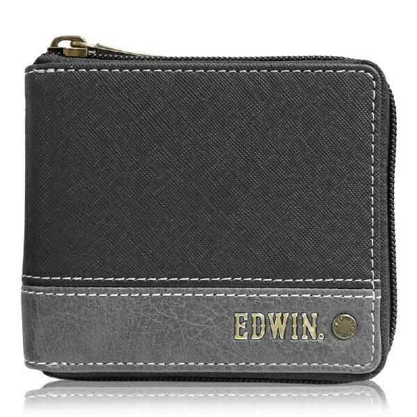ファインプラス｜FINE PLUS 切替合皮 ラウンドジップ 二つ折財布 EDWIN GRAY 22269258
