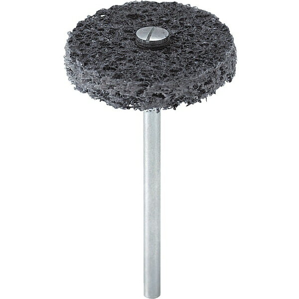 ■ナイロン繊維の不織布をベースにしたソフトタイプで、加工物にソフトに良くなじみます。【用途】・狭い溝などの研磨に最適。・小物、ステンレス、アルミなどのヘアライン作業。・サテン仕上げの鏡面前処理。・使用工具： マイクログラインダー、電気ドリル。【仕様】・粒度（#）： 150・外径（mm）： 25・幅（mm）： 5・軸径（mm）： 3・軸長（mm）： 45・最高使用回転数（rpm）： 15000・色： 黒・パック入数： ホイール25枚×シャフト1本