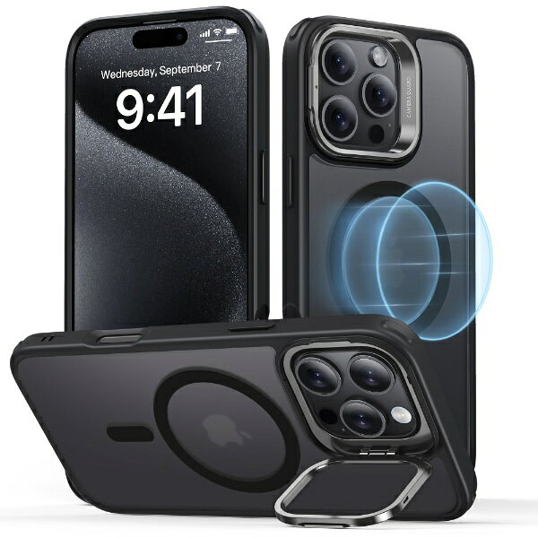 ESR　iPhone 16 Pro Max(6.9インチ)スタンド付ハイブリッドケース Clear Black Clear Black　ClassicHybridCaseStashStandforiPhone16ProMax