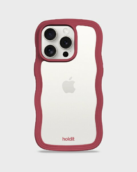 HOLDIT｜ホールディット iPhone 15 Pro Max用 背面クリア耐衝撃ケース Wavy Case Red Velvet/Transparent 16433
