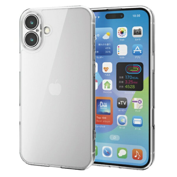 ELECOM | ELECOM iPhone 16 Plus 케이스 하이브리드 커버 충격 흡수 카메라 렌즈 보호 설계 스트랩 홀 부착 경도 5H 극한 보호 클리어 PM-A24BHVCKKCR
