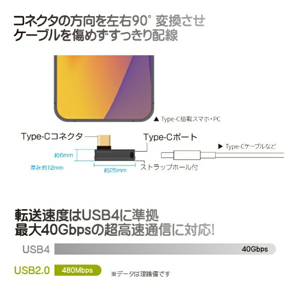 FREEDOM｜フリーダム Type-C変換アダプター 水平L型 SLIM(オス-メス) PD EPR240W FUSB-CCA03SL